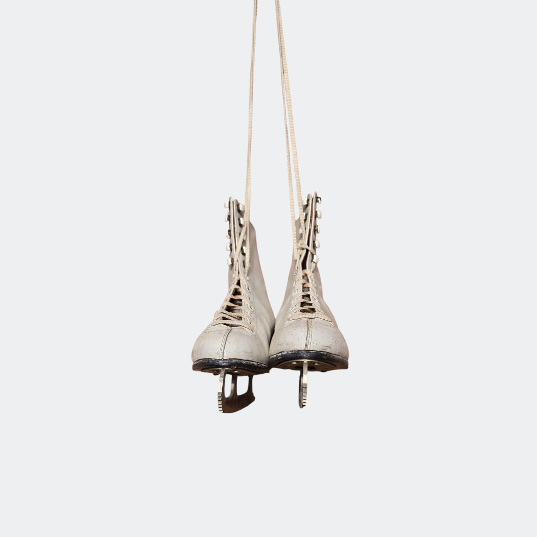 Vintage Decorative Ice Skates - White Leather - Christmas Decor