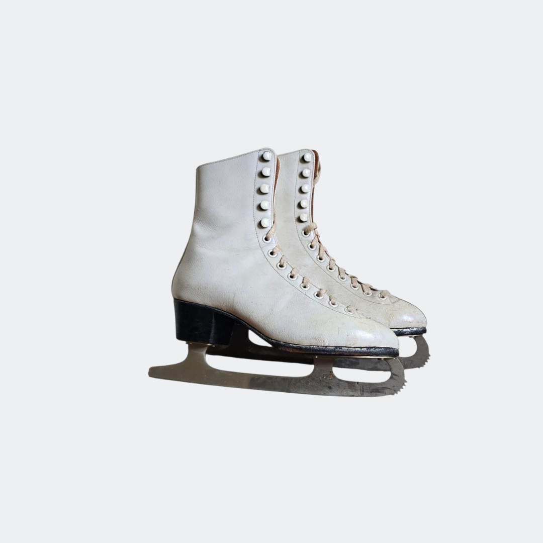 Vintage Decorative Ice Skates - White Leather - Christmas Decor