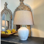 Rustic Ceramic Table Lamp with Natural Linen Shade