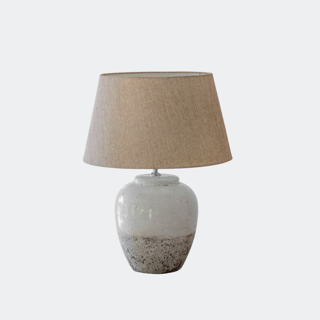 Rustic Ceramic Table Lamp with Natural Linen Shade
