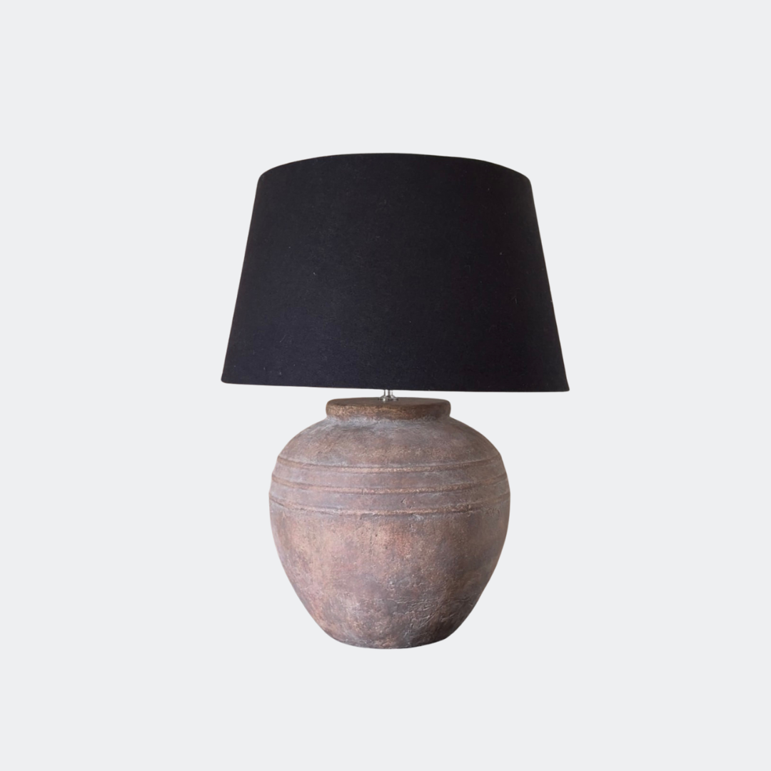 Large Terracotta Table Lamp with Black Shade