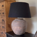 Large Terracotta Table Lamp with Black Shade
