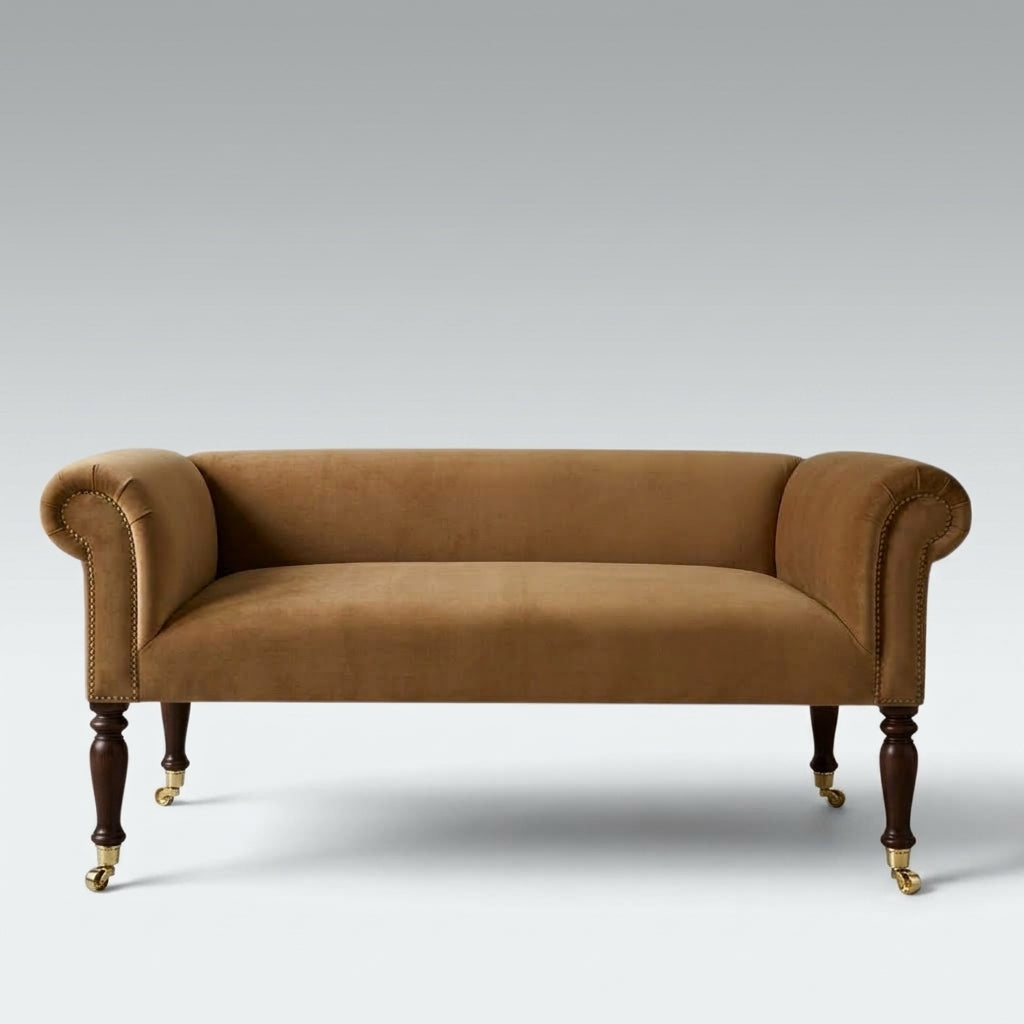 Handcrafted Velvet Sofa Bench – Camel