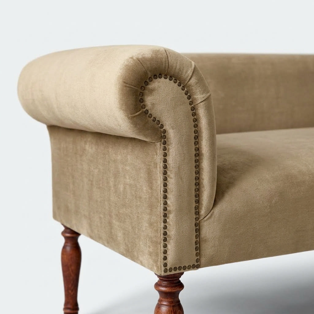 Handcrafted Velvet Sofa Bench – Champagne