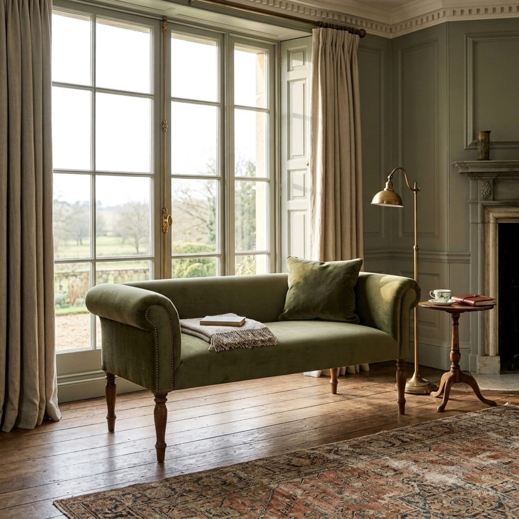 Handcrafted Velvet Sofa Bench – Moss