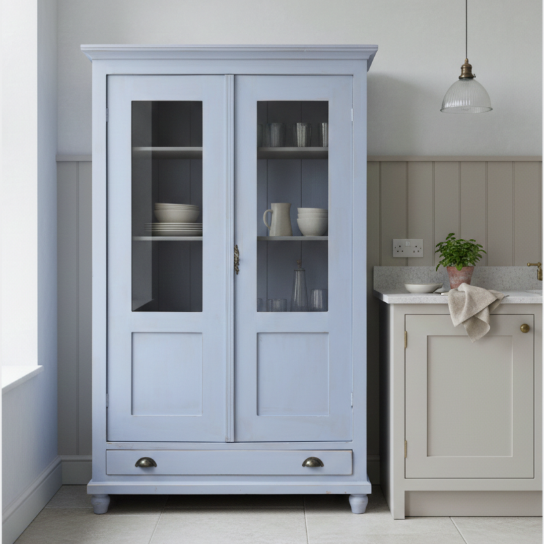 Vintage Blue Display Cabinet with Glass Doors