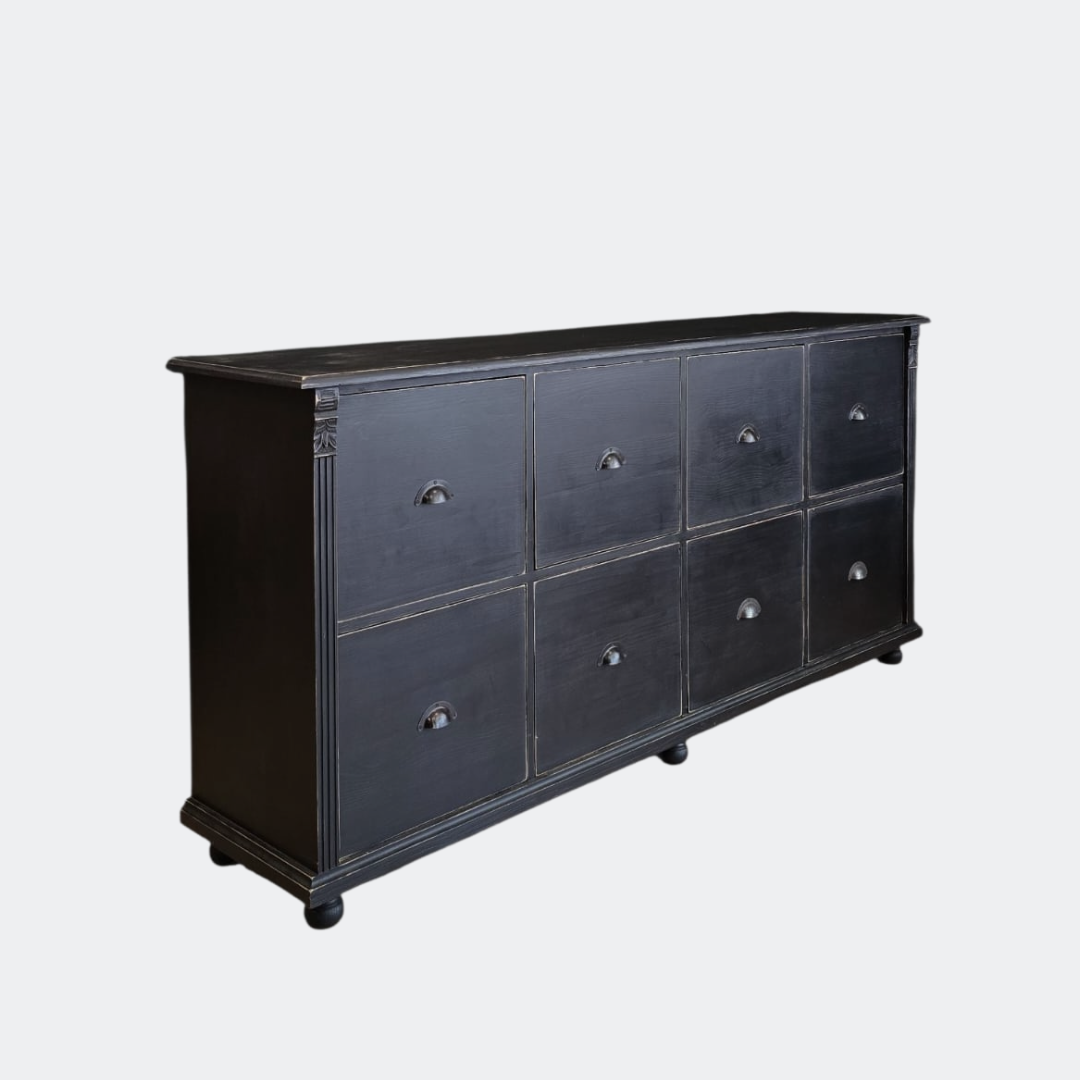 Distressed Black Wood Chest of Drawers | 8-Drawer Farmhouse Storage Unit