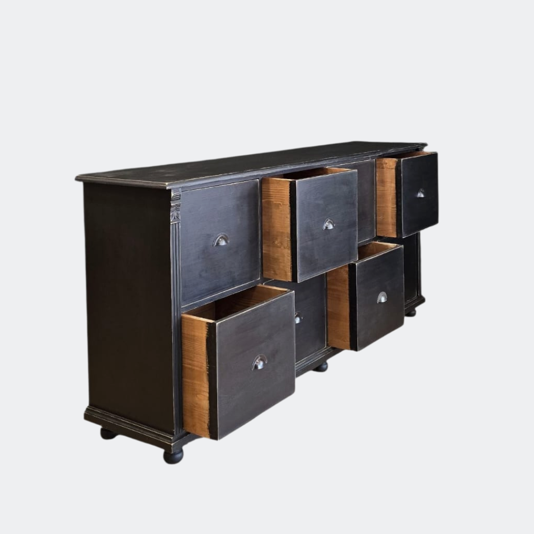 Distressed Black Wood Chest of Drawers | 8-Drawer Farmhouse Storage Unit