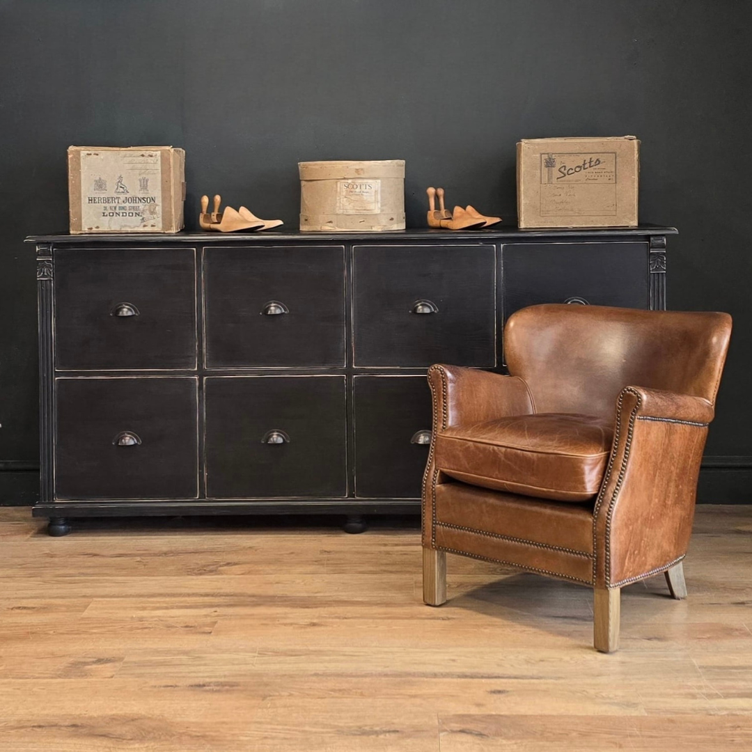 Distressed Black Wood Chest of Drawers | 8-Drawer Farmhouse Storage Unit