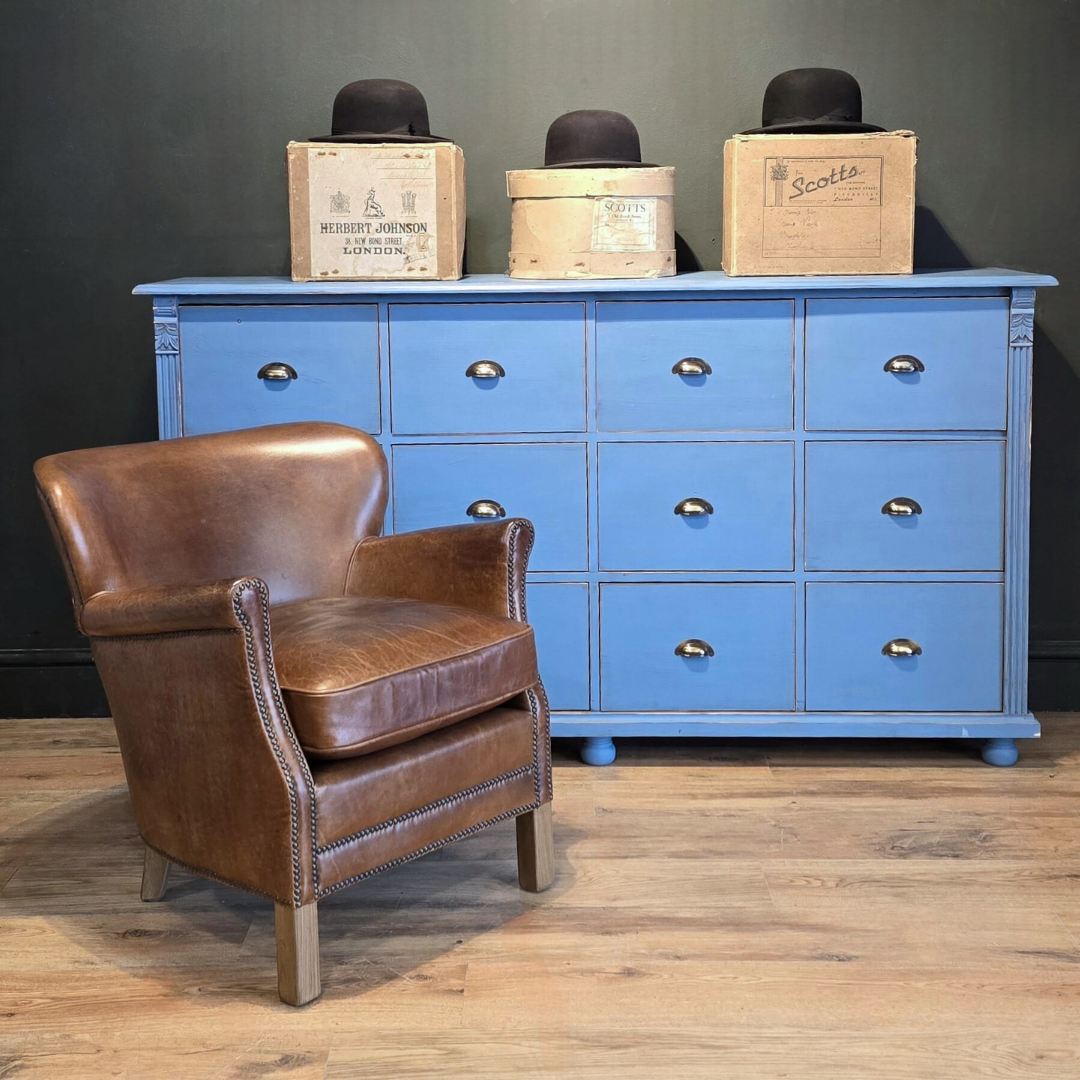 Distressed Blue Wood Chest of Drawers | 12-Drawer Farmhouse Storage Unit