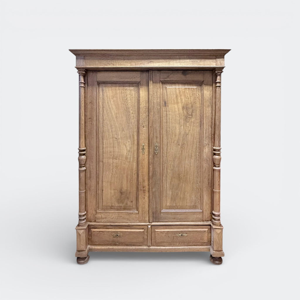 Vintage Solid Oak Wardrobe with Drawers