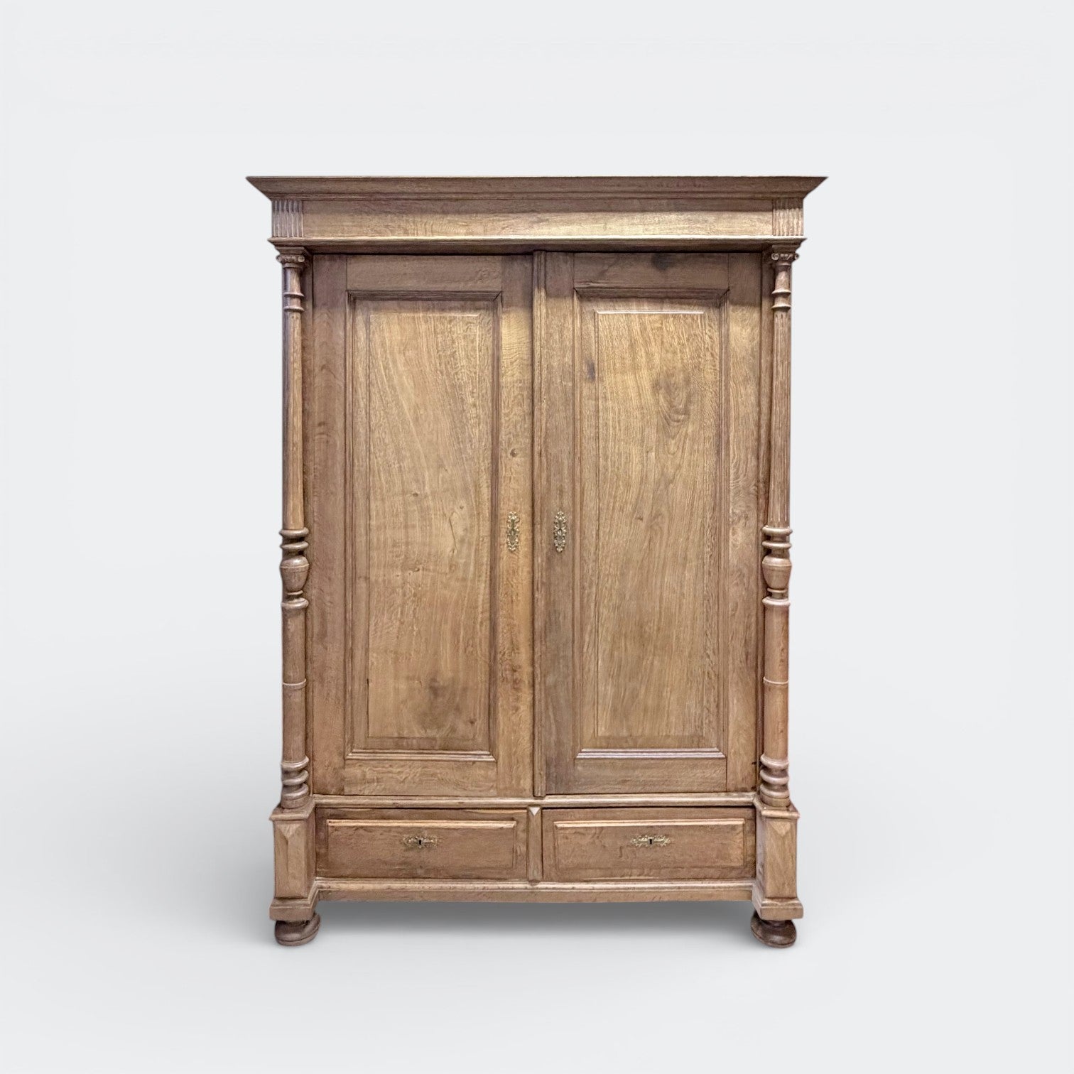 Vintage Solid Oak Wardrobe with Drawers