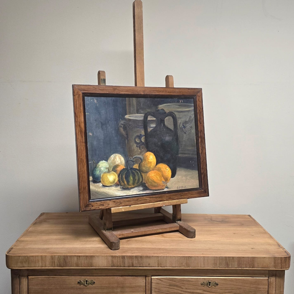 Vintage Still Life Oil Painting, Gourds and Jugs, Signed