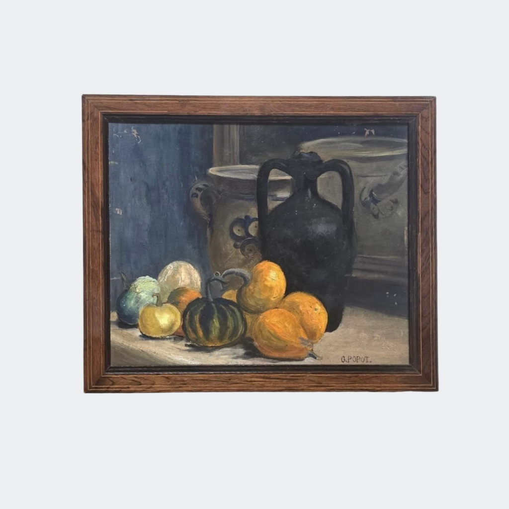 Vintage Still Life Oil Painting, Gourds and Jugs, Signed