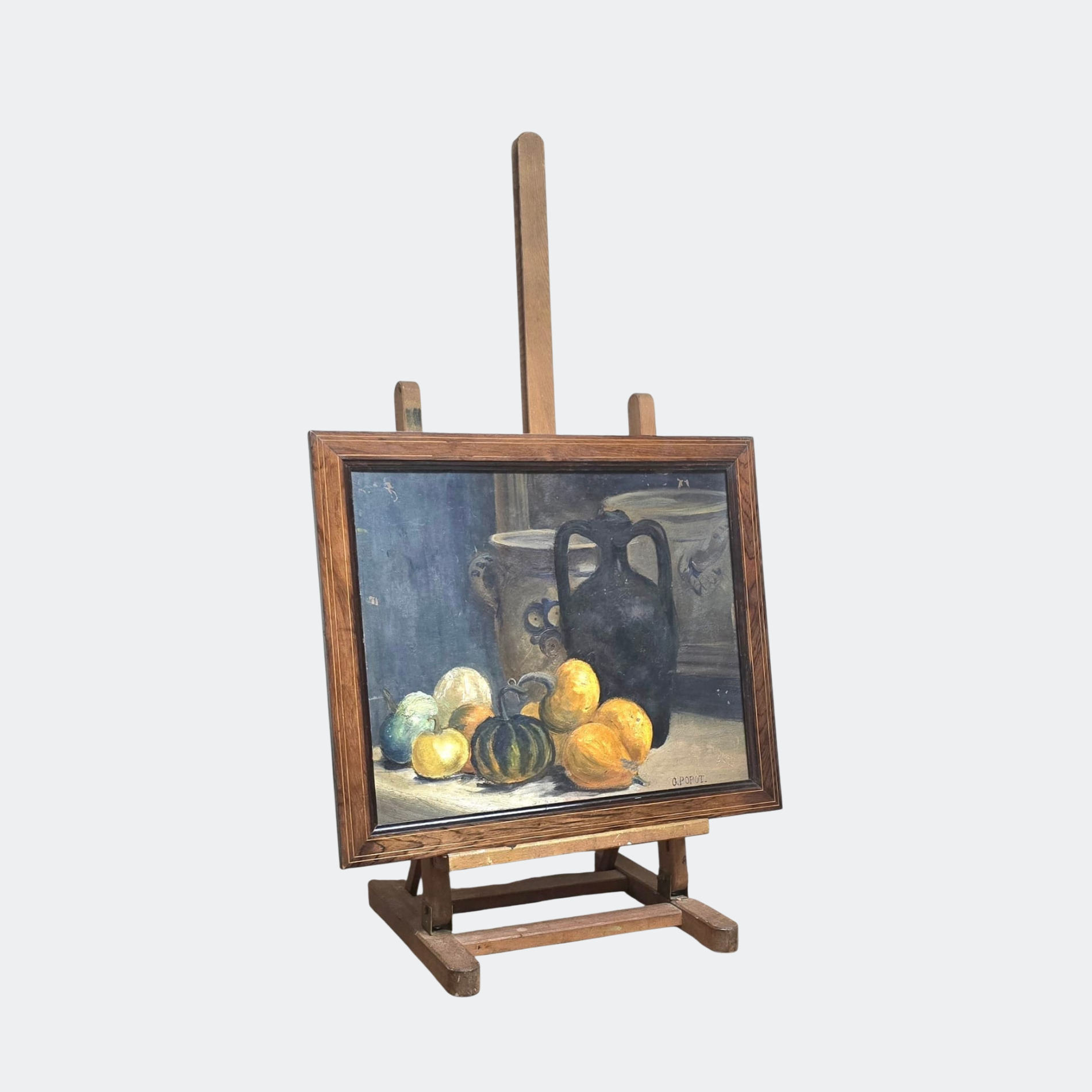 Vintage Still Life Oil Painting, Gourds and Jugs, Signed
