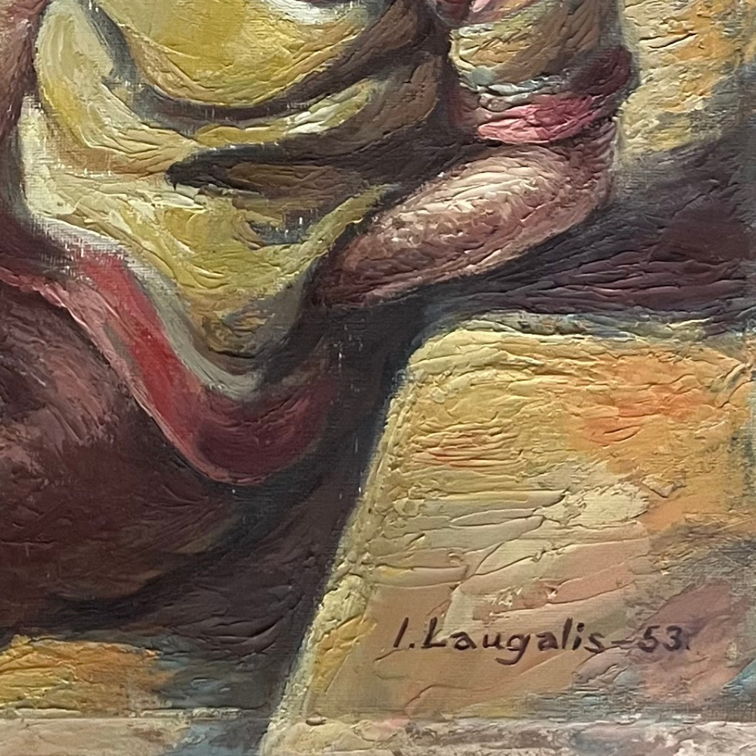 Vintage 1953 Seaside Woman Oil Painting