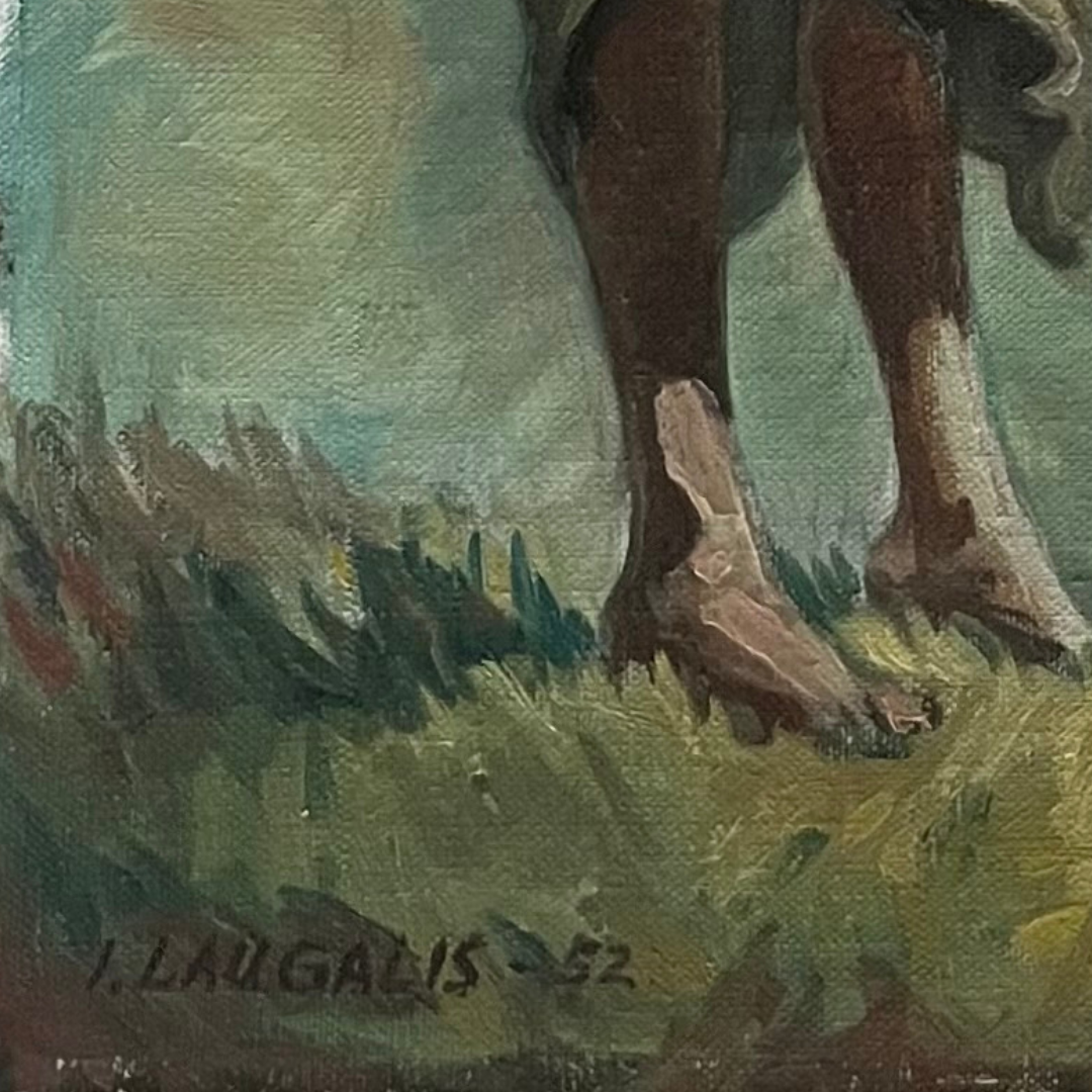 Vintage 1952 Seaside Woman Oil Painting