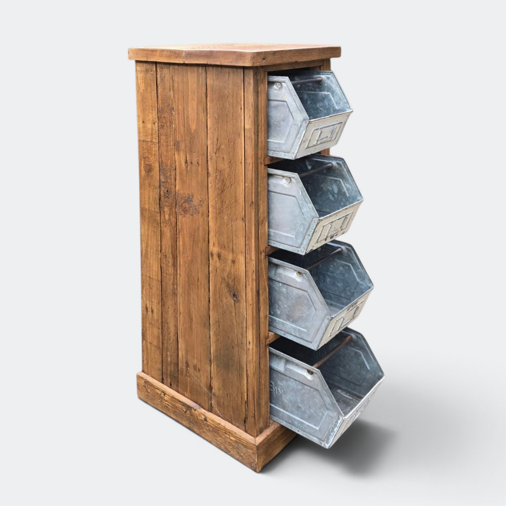 Reclaimed Pine Storage Unit with Industrial Tub 4 Drawers