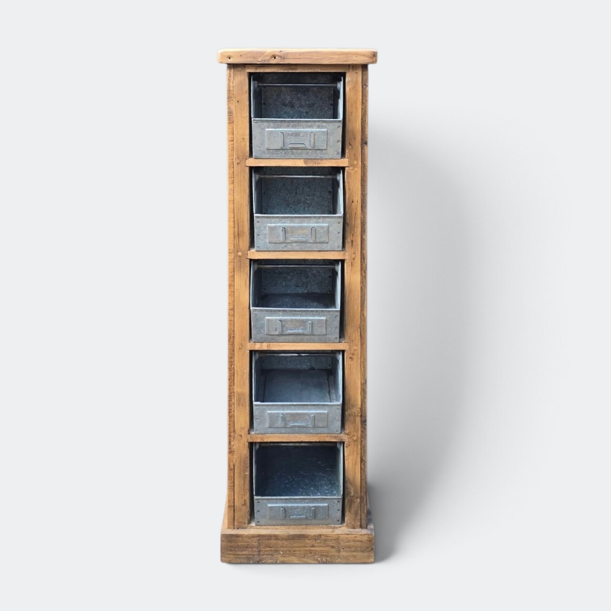 Reclaimed Pine Storage Unit with Industrial Tub 5 Drawers