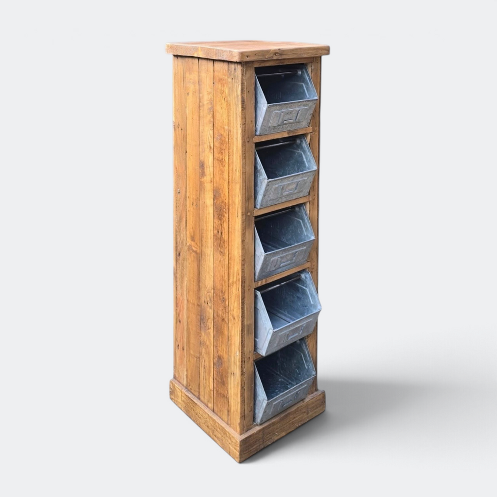 Reclaimed Pine Storage Unit with Industrial Tub 5 Drawers
