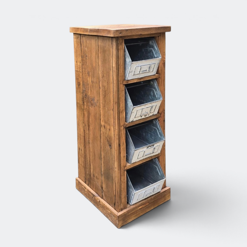Reclaimed Pine Storage Unit with Industrial Tub 4 Drawers