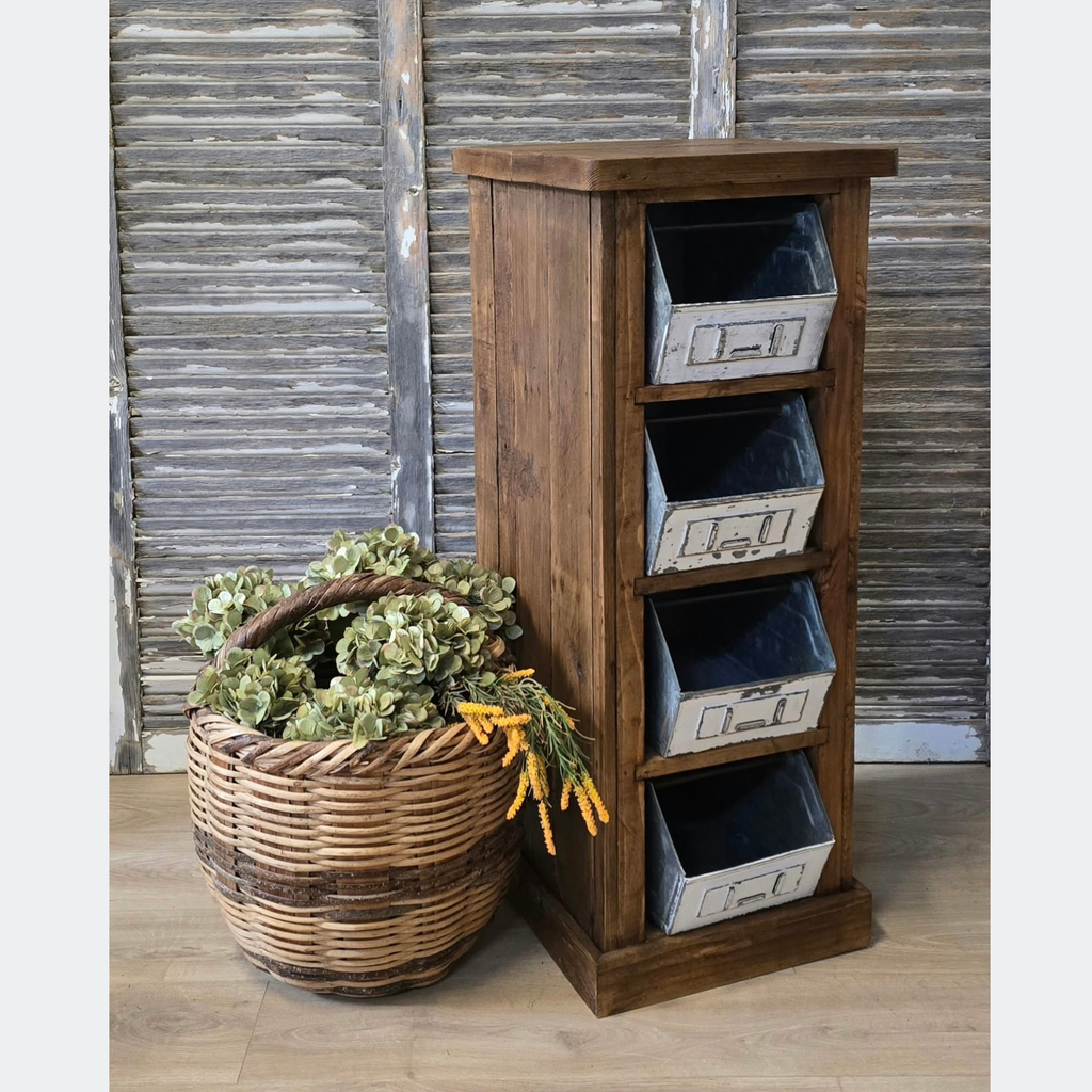 Reclaimed Pine Storage Unit with Industrial Tub 4 Drawers