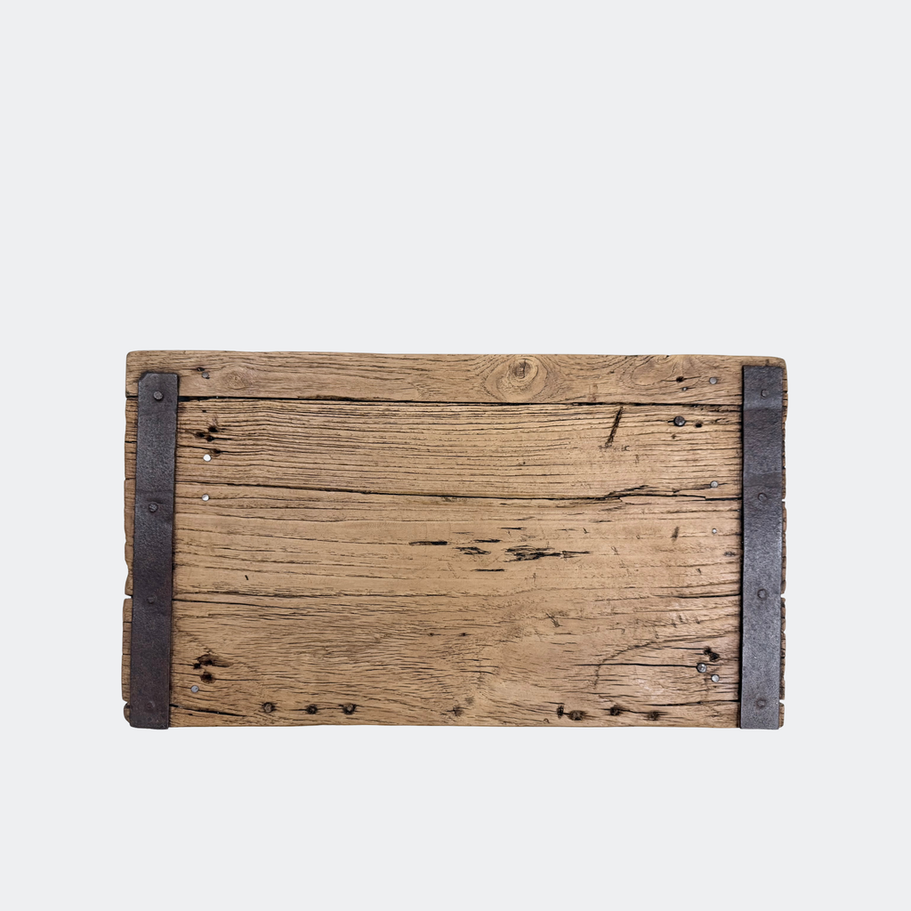 Vintage Wood Tray Stand with Iron Straps
