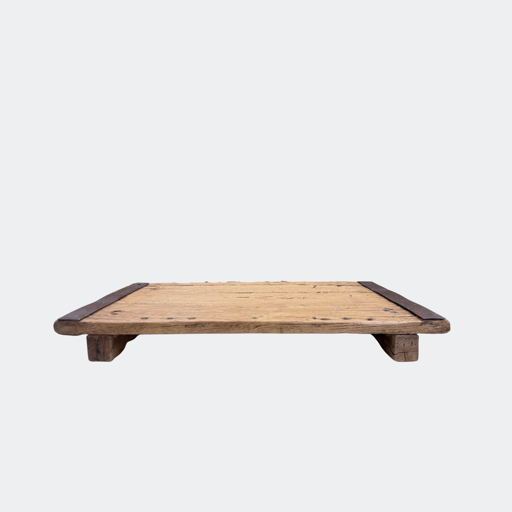 Vintage Wood Tray Stand with Iron Straps