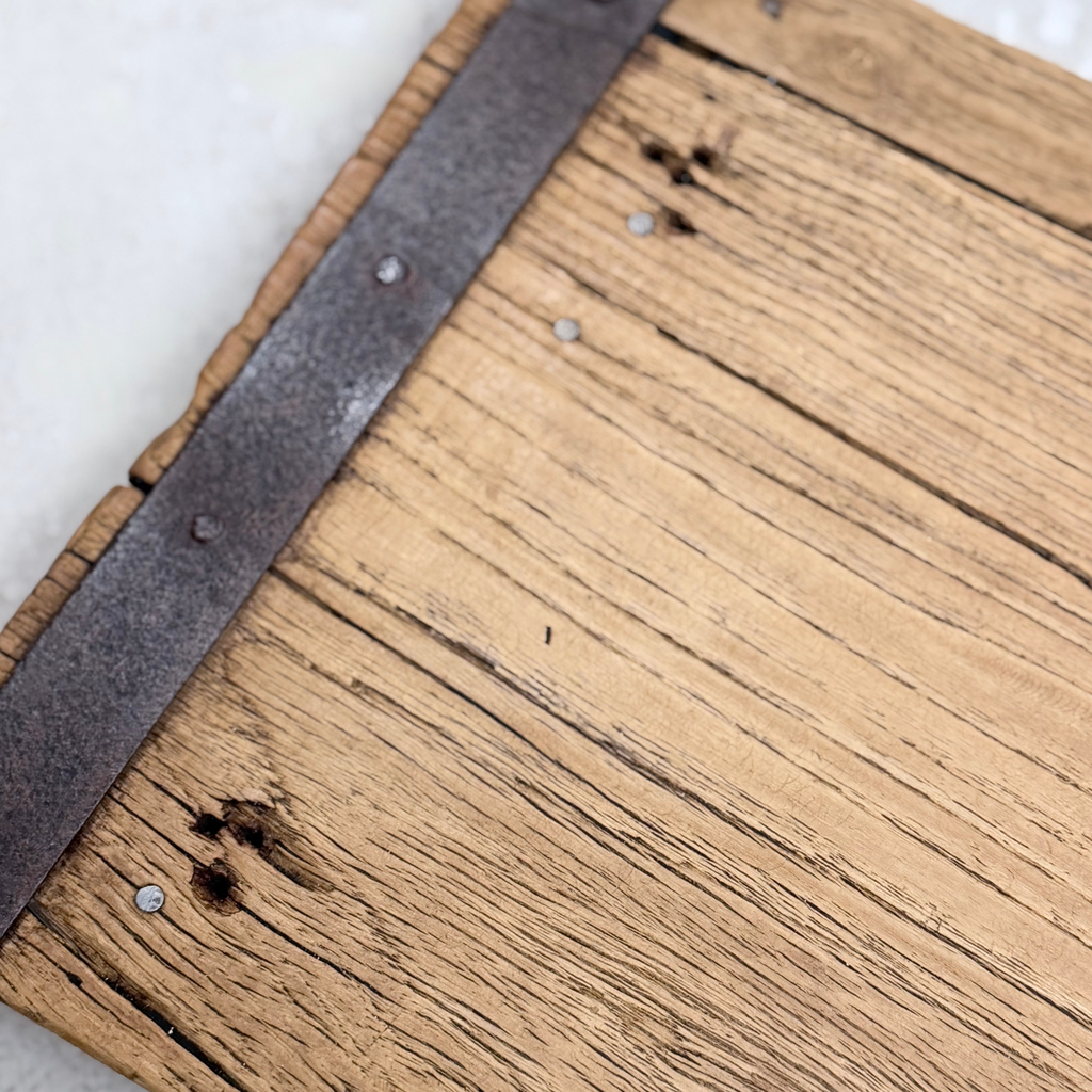 Vintage Wood Tray Stand with Iron Straps