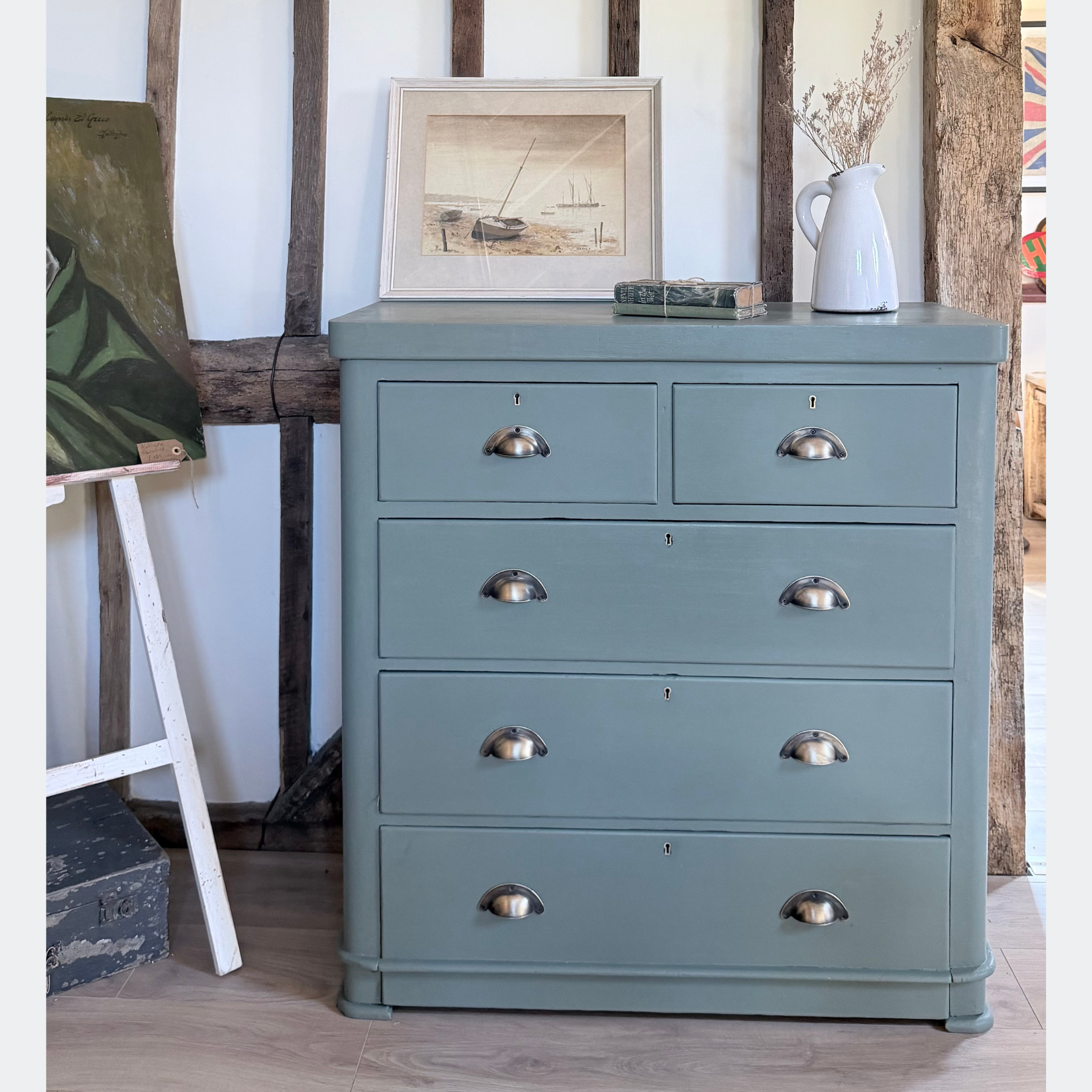 Vintage Painted Chest of Drawers | Blue-Grey