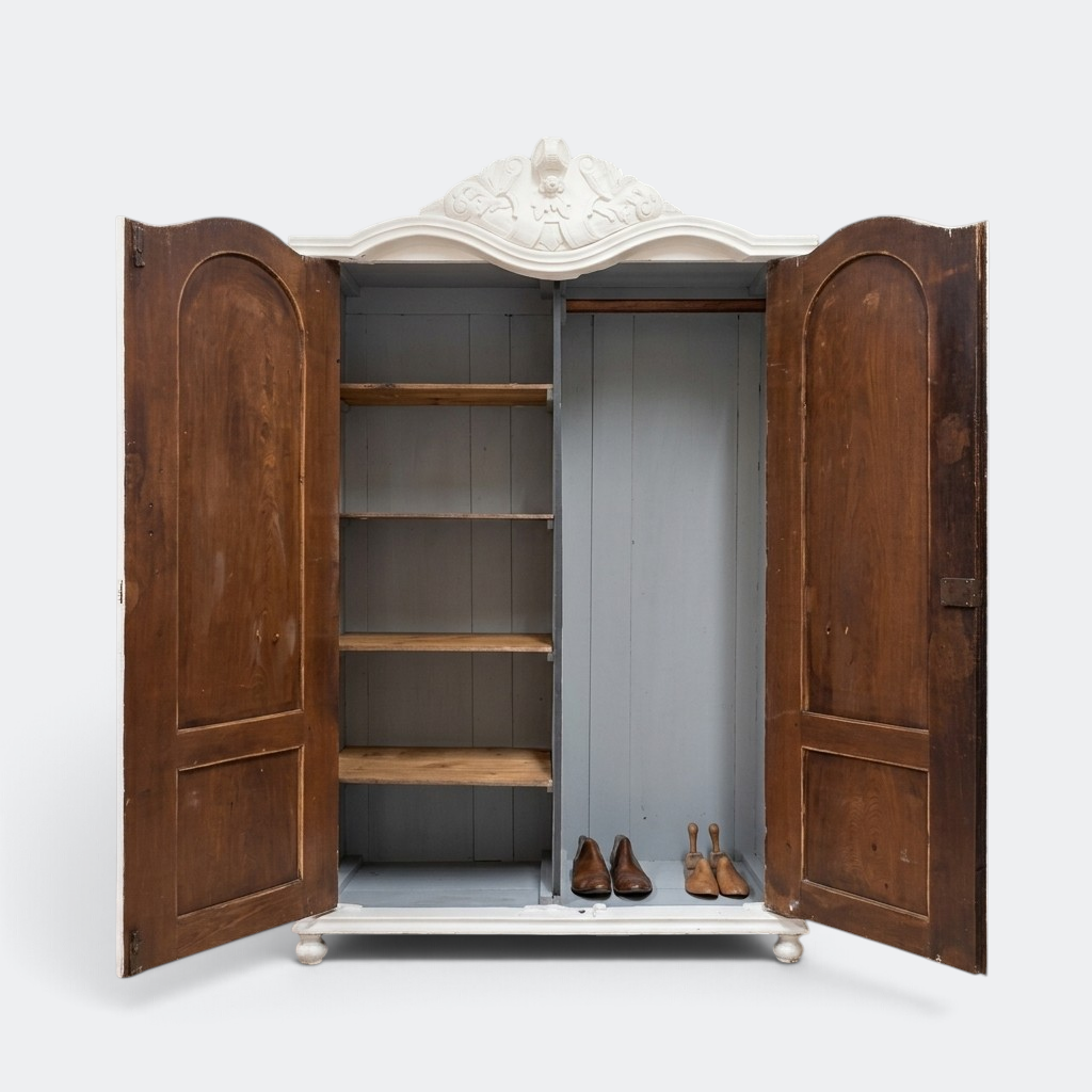 Vintage Painted Wardrobe with Carved Crest