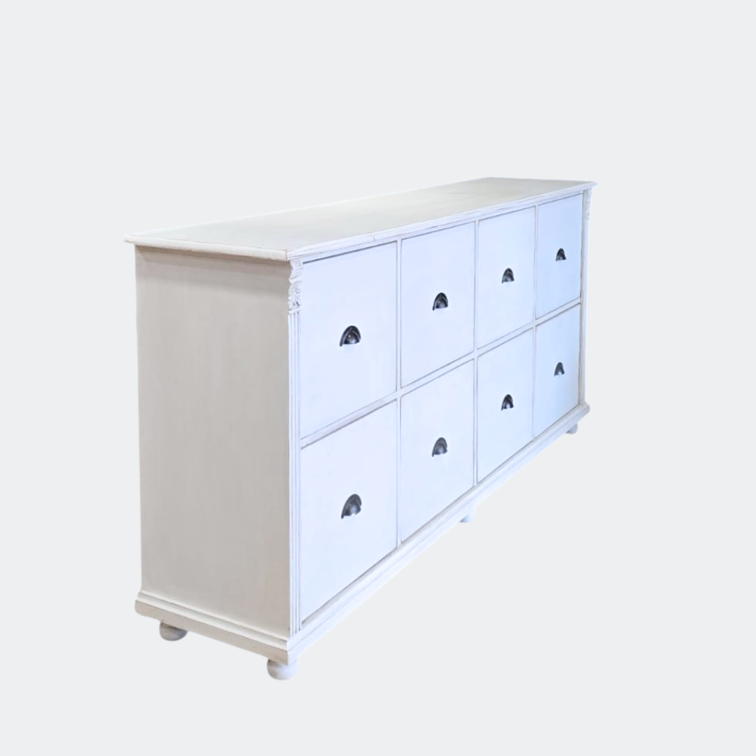 Distressed White Wood Chest of Drawers | 8-Drawer Farmhouse Storage Unit