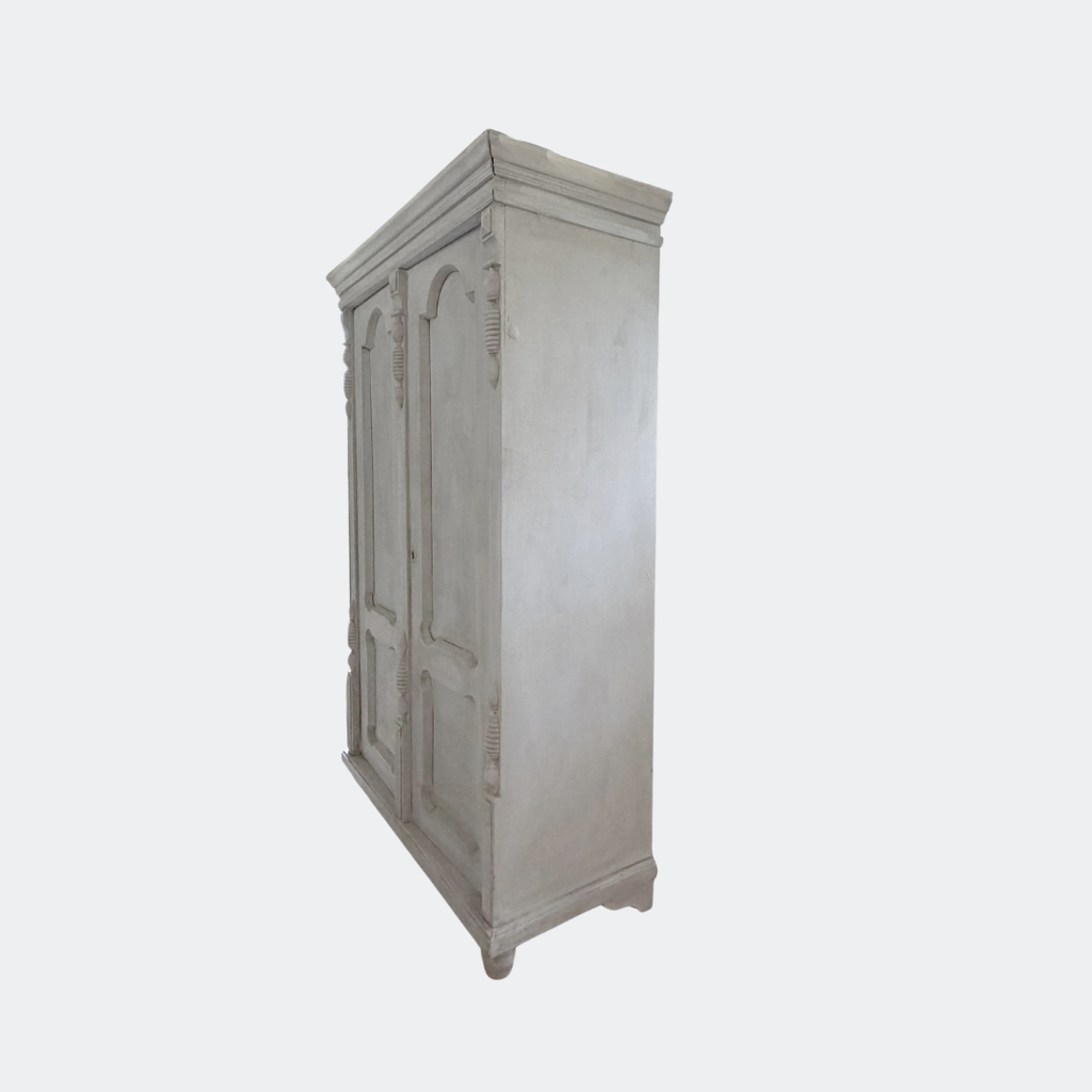 Antique French-Style Wardrobe - Elegant Greige Armoire