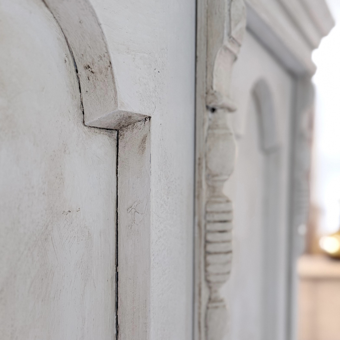 Antique French-Style Wardrobe - Elegant Greige Armoire