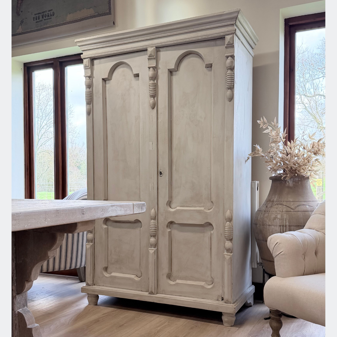 Antique French-Style Wardrobe - Elegant Greige Armoire