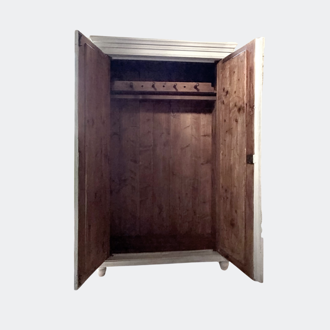 Antique French-Style Wardrobe - Elegant Greige Armoire
