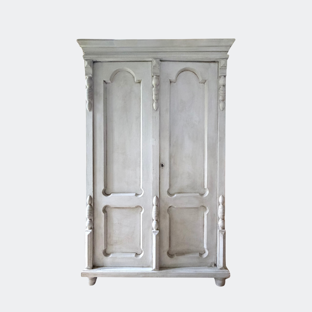 Antique French-Style Wardrobe - Elegant Greige Armoire