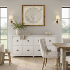 Statement eight-drawer pine chest of drawers in country livingroom interior, bespoke handmade storage furniture Surrey