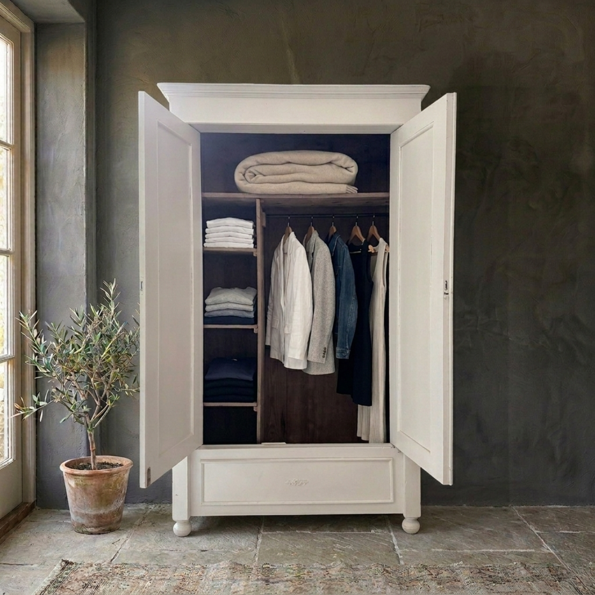 Vintage Reclaimed Pine Wardrobe in Distressed White