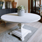 Handmade Round Rustic Pine Dining Table 6ft - Distressed White