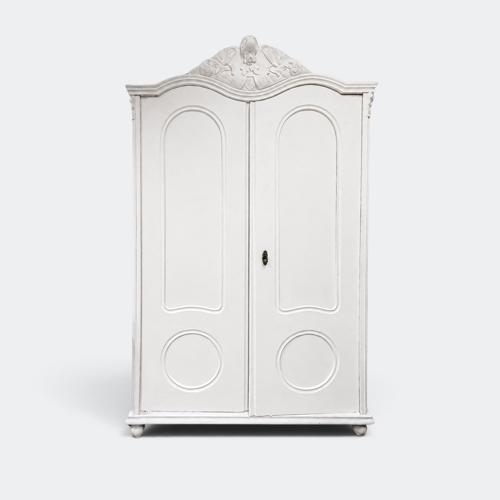 Vintage Painted Wardrobe with Carved Crest