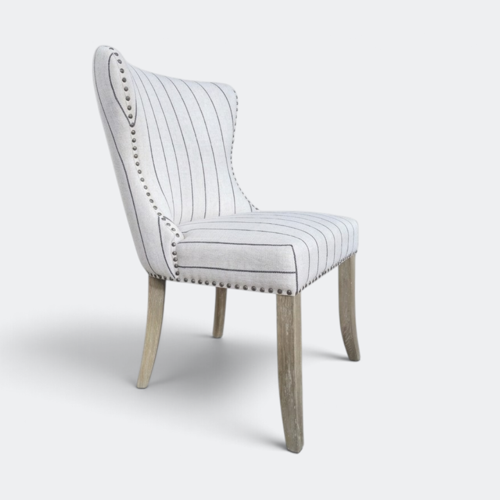 Wingback Dining Chair - Striped Linen