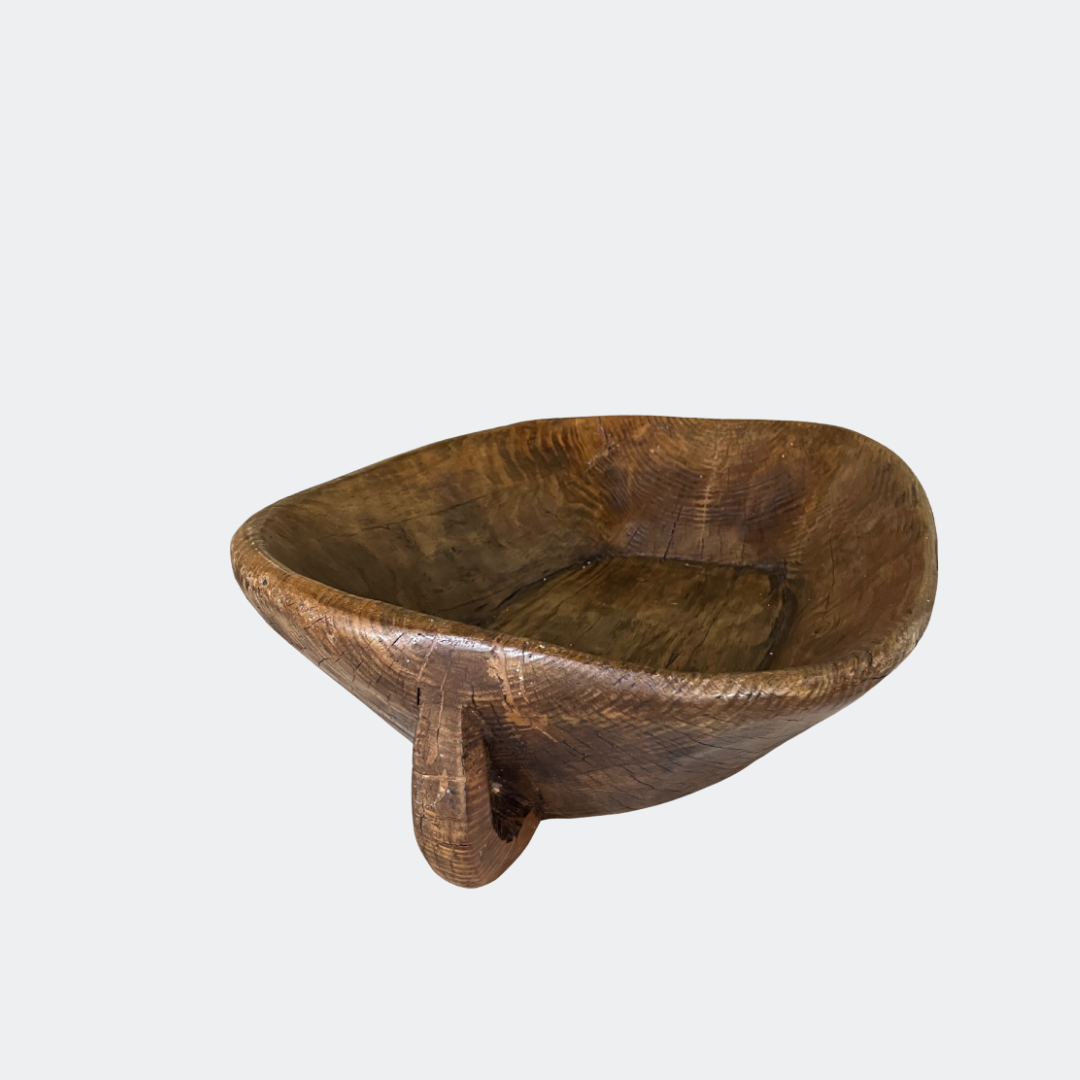 Hand-Carved Rustic Wooden Decorative Bowl - Single Piece Farmhouse Treenware