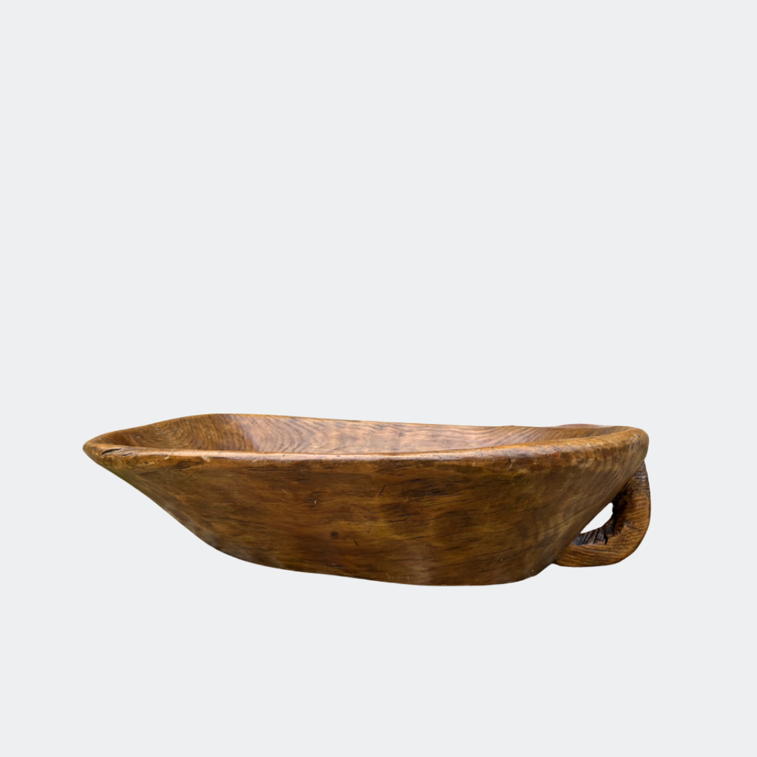 Hand-Carved Rustic Wooden Decorative Bowl - Single Piece Farmhouse Treenware